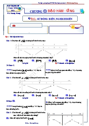 Tài liệu giảng dạy học sinh trung bình yếu hiệu quả cao - Chương 1 Sự đồng biến, nghịch biến - Dương Hùng